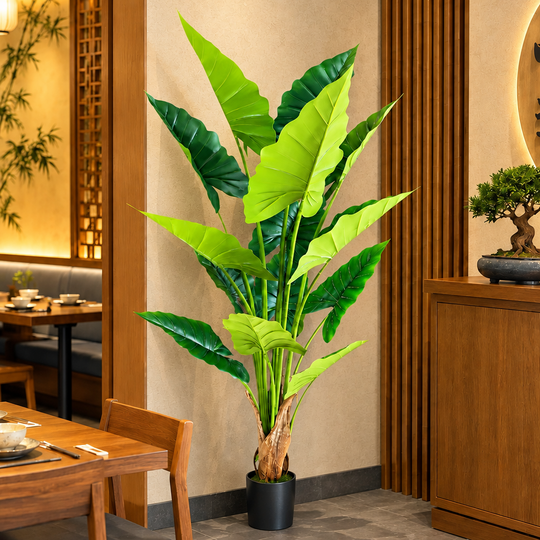 Mesterséges növénytípus alocasia, 14 levél, 170 cm, zöld