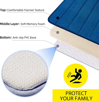 3 db-os fürdőszőnyeg készlet, 50x40 cm, kék, csúszásmentes