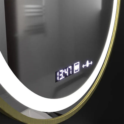 Kerek LED -tükör, 60 cm, Celeste Royale Gold Motionglow Marcello, helyettes rendszer, óra és hőmérő, dimálható