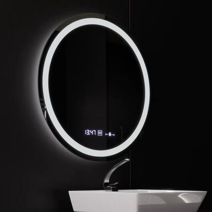 Kerek LED -tükör, 80 cm, Celeste Motionglow Marcello, Leírásító rendszer, óra és hőmérő, dimálható