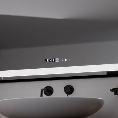 Téglalap alakú LED -tükör, 100x65 cm, Verite Majeste Noir Motion Glow Marcello, behatolási rendszer, óra és hőmérő, dimálható