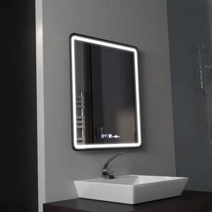 Téglalap alakú LED -tükör, 75x90 cm, Favola Motionglow Marcello, helyettes rendszer, óra és hőmérő, dimálható