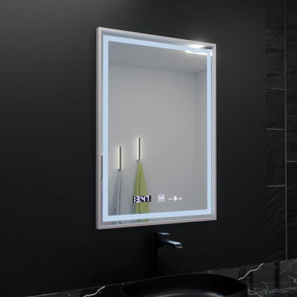 Téglalap alakú LED -tükör, 60x80 cm, verites birodalmi ezüst mozgás Glow Marcello, Deprover, óra és hőmérő, Dimable