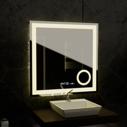 Téglalap alakú LED -tükör, 80x80cm, Souverain MotionGlow Marcello, helyettes rendszer, óra és hőmérő, kozmetikai lupa, dimálható