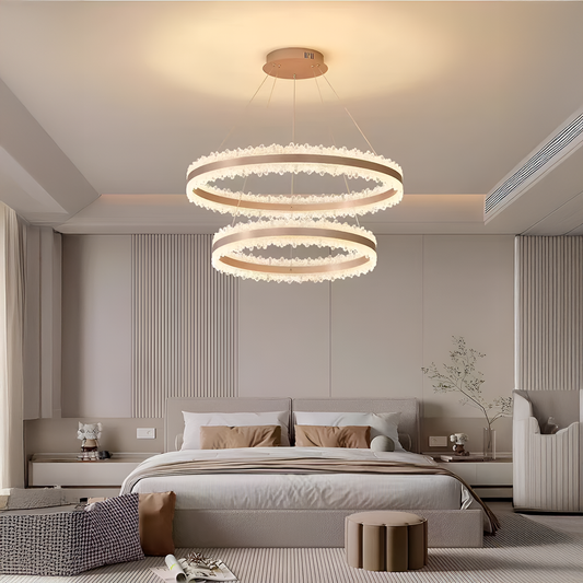 LED -csillár, amelyet távirányítóval felfüggesztettek Fosco 126W, hideg/forró/semleges fény, instabil, állítható magasság, arany
