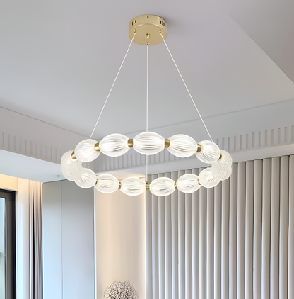 A LED -csillár felfüggesztette a Fausto II távirányítóval, 43W, hideg/forró/semleges fény, instabil, állítható magasság, arany