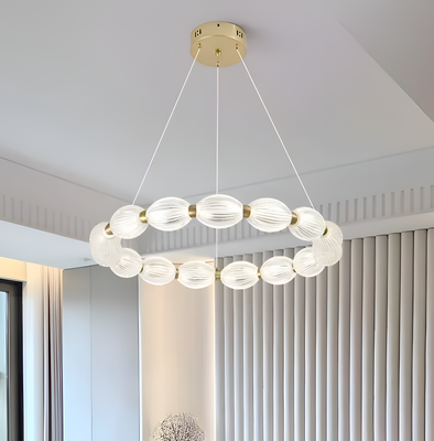 A LED -csillár felfüggesztette a Fausto II távirányítóval, 43W, hideg/forró/semleges fény, instabil, állítható magasság, arany