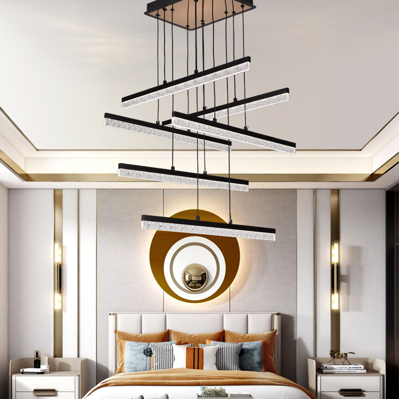 Függesztett kristály LED csillár LT181/6BK, 84W, fény 3000/4000/6000K, fekete, állítható magasságú