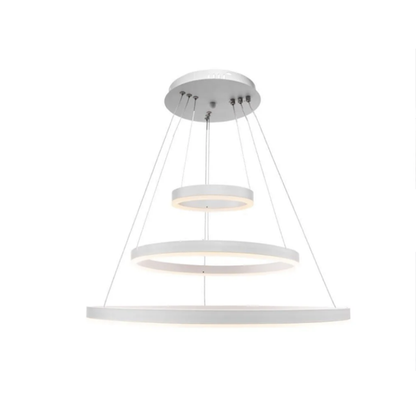 LED -csillár felfüggesztette a Serena 84W távirányítót, 3 kör, hideg/forró/semleges fény, instabil, fehér, állítható magasság