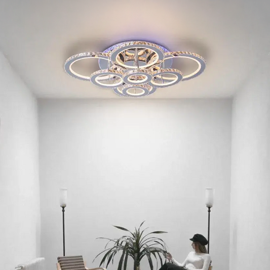 LED -csillár távirányítóval és Crystal LIA RGB 182W, 8 kör, hideg/forró/semleges fény, instabil, fényes krómfehér