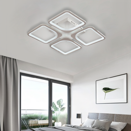 LED -csillár Zoe 52W távirányítóval, 4 négyzet, hideg/forró/semleges fény, átkozott, fehér