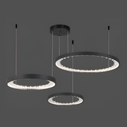 LED -csillár, távirányítóval, K9 kristályokkal, 80W, 3 kör, hideg/forró/semleges fény, instabil, fekete, állítható magasság