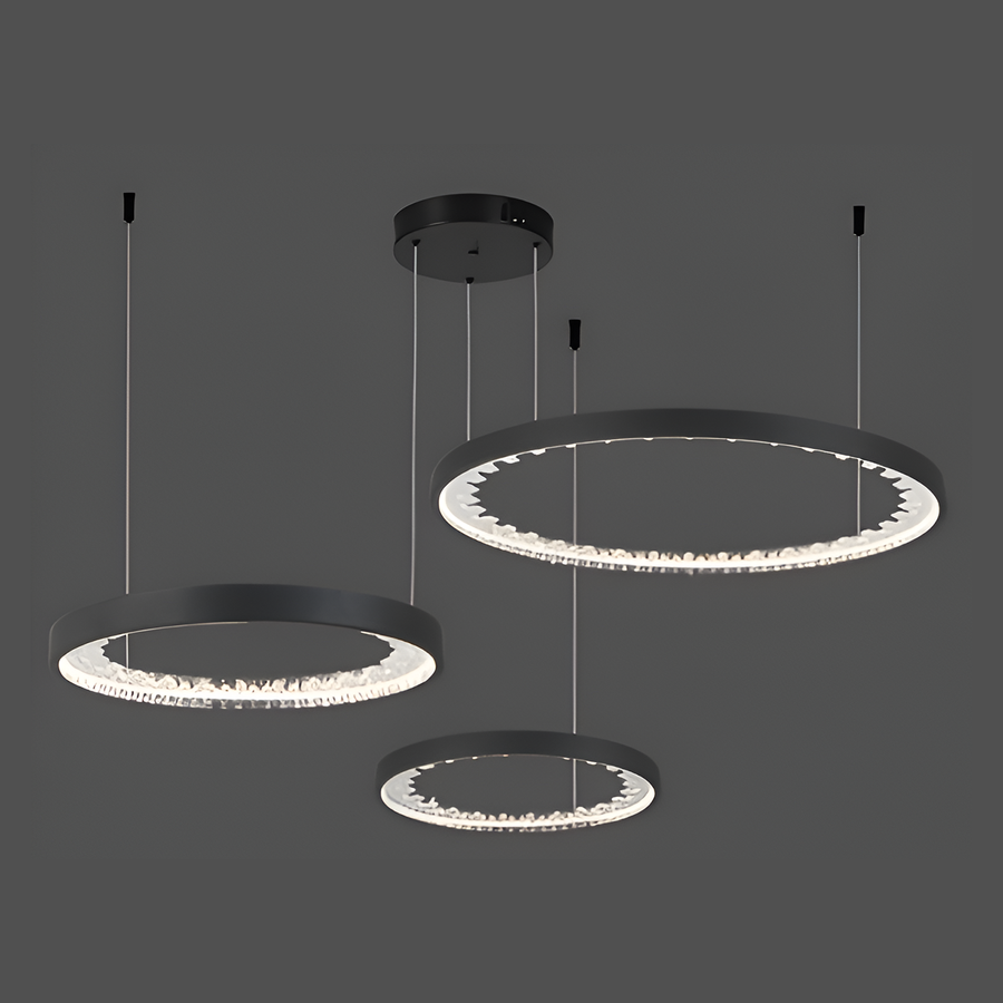 LED -csillár, távirányítóval, K9 kristályokkal, 80W, 3 kör, hideg/forró/semleges fény, instabil, fekete, állítható magasság