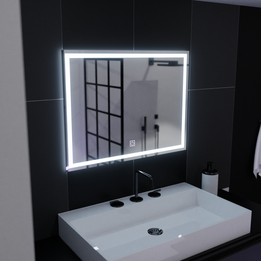 Téglalap alakú LED -tükör, 80x60 cm, keret alapvető érintés