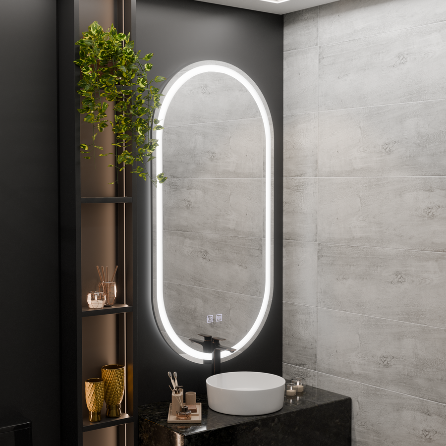 Ovális LED -tükör, 50x100cm, Velara Touch, Szabadságrendszer, Dimable