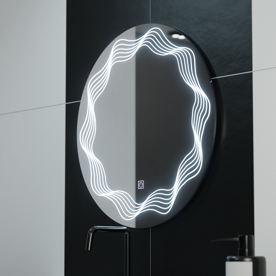 60 cm -es kerek LED -tükör, flusso érintés, leolvasztási rendszer, dimablable