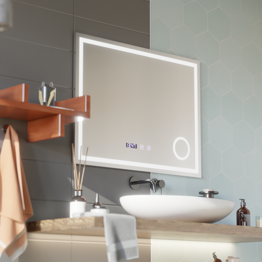 LED érintőtükör NIVERA páramentesítő rendszer, óra és hőmérséklet 80x60 cm kozmetikai nagyító tükrök Korman S alapértelmezett cím Alessandro Design
