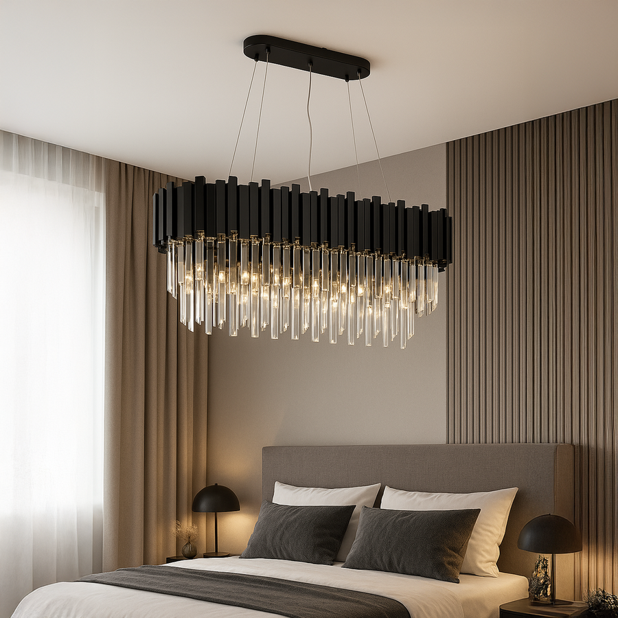 Crystal Chandelier Blois Eleganza 8xe14, 49 cm átmérőjű, fekete, állítható magasság