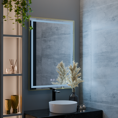 RAYNA Touch LED tükör, 60x80 cm, Páramentesítő funkció, Szúrt arany keret