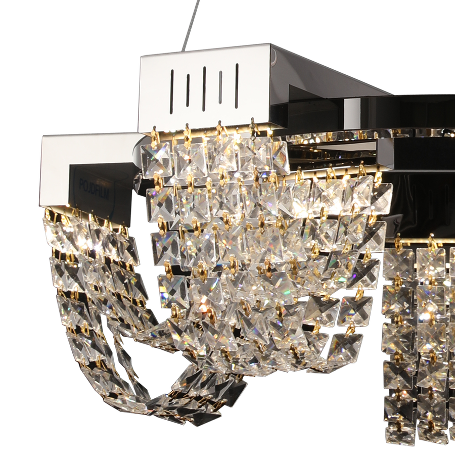 LED kristálycsillár 30W, CC370/500CH, átmérő 49cm, fényes króm, meleg, semleges hideg fény 3000K/4000K/6000K állítható magasságú, fém és kristály