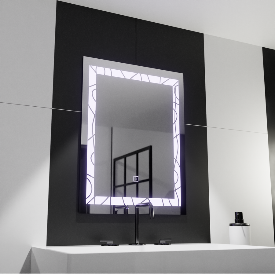 Téglalap alakú LED -tükör, 60x80 cm, deco keret alapvető érintés