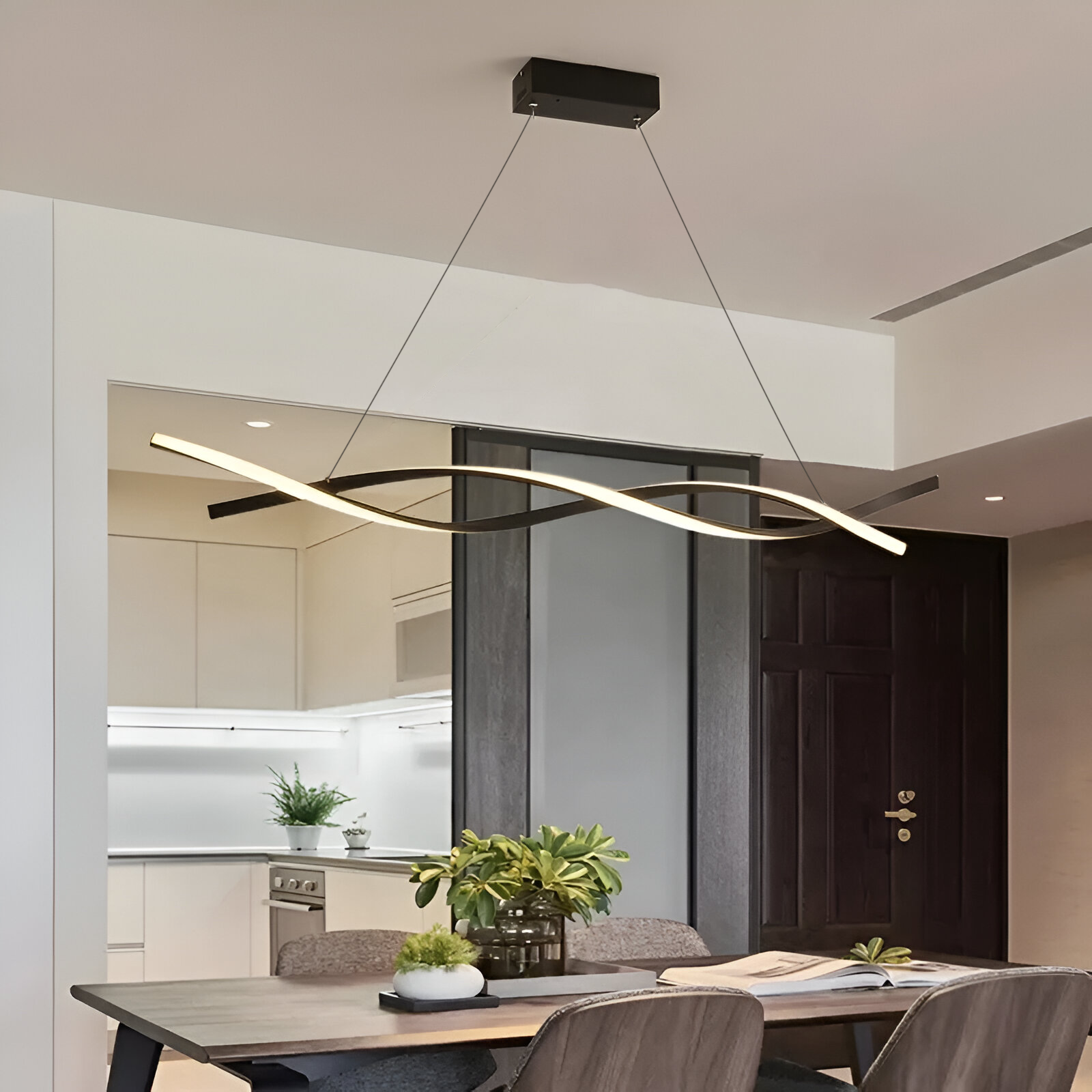 LED -csillár áramlású távirányítóval, 80W, hideg/forró/semleges fény, instabil, fekete, állítható magasság