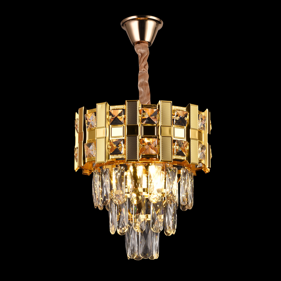 Crystal Chandelier Bran petito 3XE14, 30 cm átmérőjű, fényes arany, állítható magasság