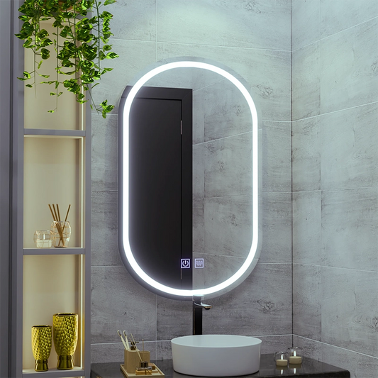 LED ovális tükör 50x80cm, Velara Touch, páramentesítő rendszer, szabályozható, hideg fény 6000K