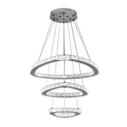 LED -csillár, távirányítóval és Crystal Mia Latifah 70W -vel felfüggesztve, 2 kör, hideg/forró/semleges fény, instabil, fényes króm, állítható magasság