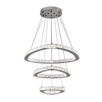 LED -csillár, távirányítóval és Crystal Mia Latifah 70W -vel felfüggesztve, 2 kör, hideg/forró/semleges fény, instabil, fényes króm, állítható magasság