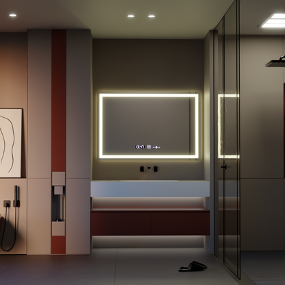 Mirror LED téglalap alakú 120x80cm vérité mozgásglow marcello, letiltási rendszer, óra és hőmérő, undon