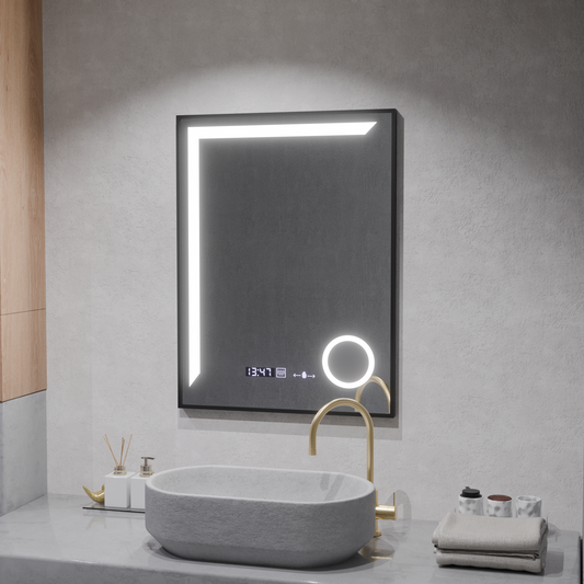 LED -tükör érzékelő mozgásgátló Francesca 60x80 cm hideg fény/hideg/neutra dimálható keret fekete szálcsiszolt rendszer Debrosting hőmérő óra Marcello funghi