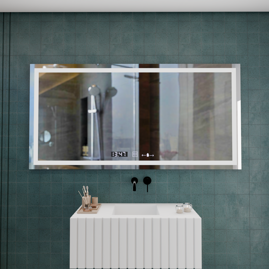 Téglalap alakú LED -tükör, 120x60 cm, Verite MotionGlow Marcello, leolvasztási rendszer, óra és hőmérő, dimálható