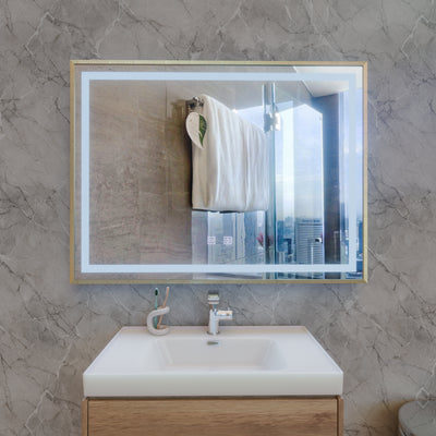 RAYNA Touch LED tükör, 80x60 cm, Páramentesítő funkció, Szúrt arany keret