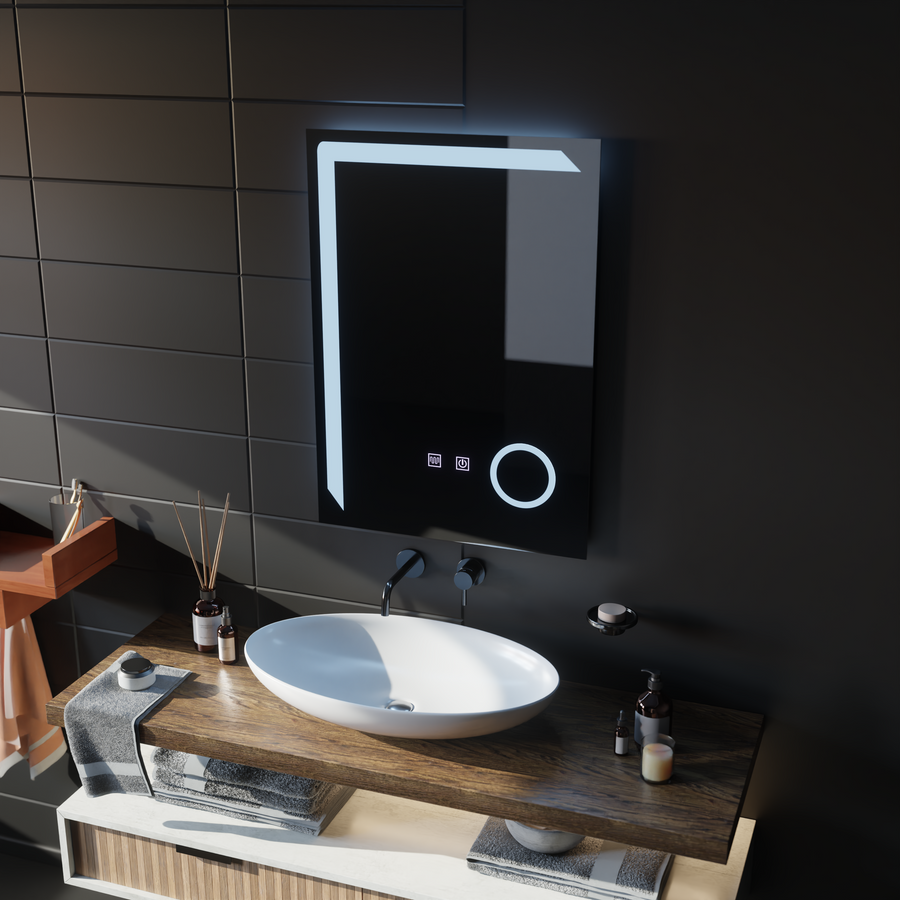 Mirror LED Touch Manfred szennyeződés rendszer, óra és hőmérséklet 60x80 cm kozmetikai nagyítás