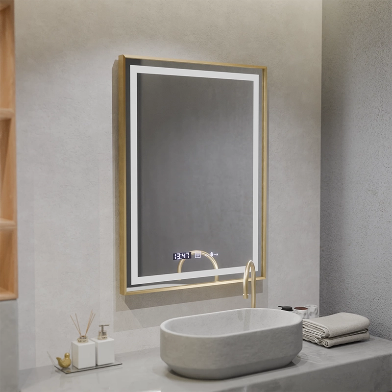 Téglalap alakú LED -tükör, 60x80 cm, Royale Gold MotionGlow Marcello, szünetrendszer, óra és hőmérő, dimálva