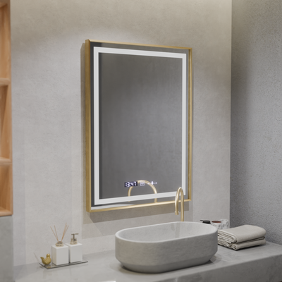 Téglalap alakú LED -tükör, 60x80 cm, Royale Gold MotionGlow Marcello, szünetrendszer, óra és hőmérő, dimálva