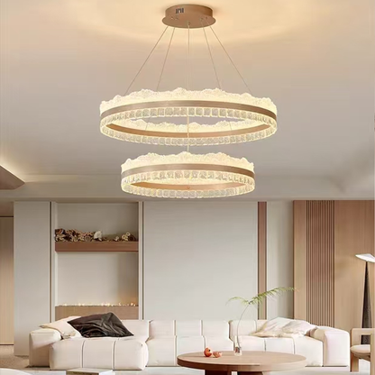 LED -csillár, Nivalis távirányítóval felfüggesztve, 126W, hideg/forró/semleges fény, instabil, állítható magasság, arany