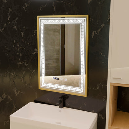 Mirror LED Touch Bruno osztály helyettese, óra és hőmérséklet 60x80 cm Ezüstcsiszolt keret