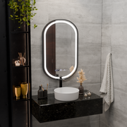 LED tükör Helmut érzékelő páramentesítő rendszer, óra és hőmérséklet 50x90 cm fekete keret szálcsiszolt Marcello Funghi