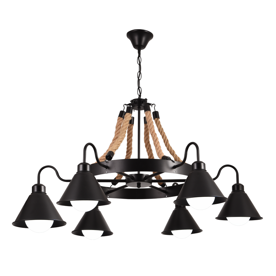 Vintage csillár Pedro kötéllel, 4 x E27 zárt fa