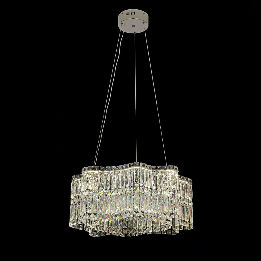 Kristály LED csillár távirányítóval Regalis CC576/1000CH, 60W, meleg/hideg/semleges fény 3000K/4000K/6000K, állítható magasság, szabályozható fény, fém és kristály