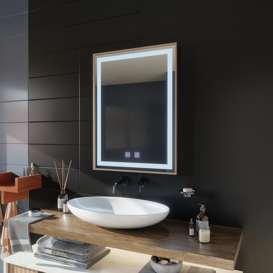 LED Touch Kariri tükör, 60x80 cm, leolvasztási funkció, arany rózsacsiszolt keret