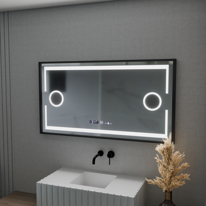 LED -tükör mozgásgátló érzékelő domingo leolvasztó leolvasztási funkcióval 120x65 cm hideg/meleg/meleg fény, fekete szálcsiszolt keret, Marcello Funghi kollekció