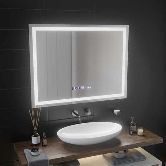Téglalap alakú LED -tükör, 100x75 cm, Verite MotionGlow Marcello, Szabályozási Rendszer, óra és hőmérő, dimálható