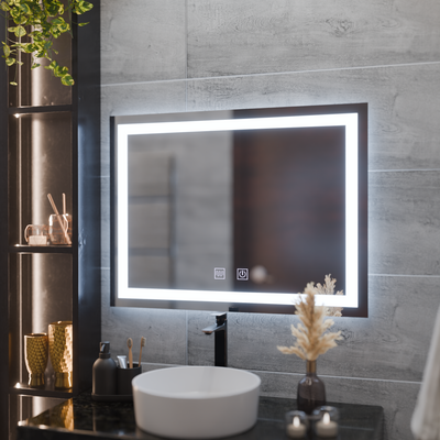 Téglalap alakú LED -tükör, 80x60 cm, élvilágító érintés, szétszerelő rendszer, dimálható