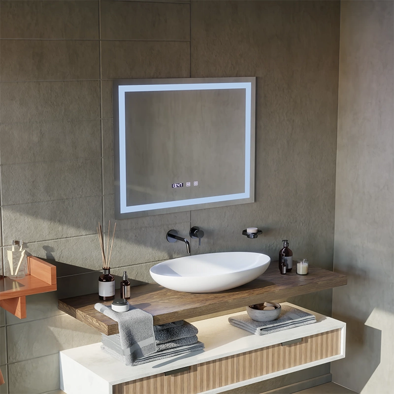 MODENA LED Touch Mirror páramentesítő rendszer, óra és hőmérséklet 80x60 cm
