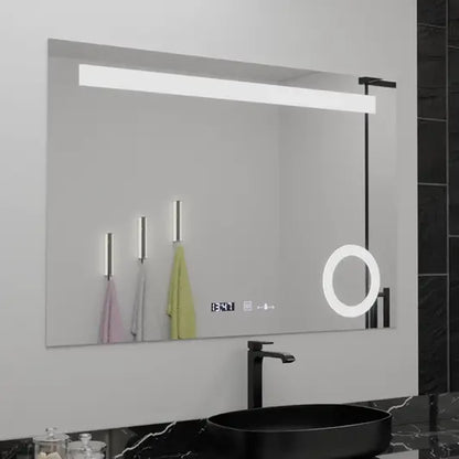 Téglalap alakú LED -tükör, 80x60cm, Absolu MotionGlow Marcello, leolvasztási rendszer, óra és hőmérő, kozmetikai lup