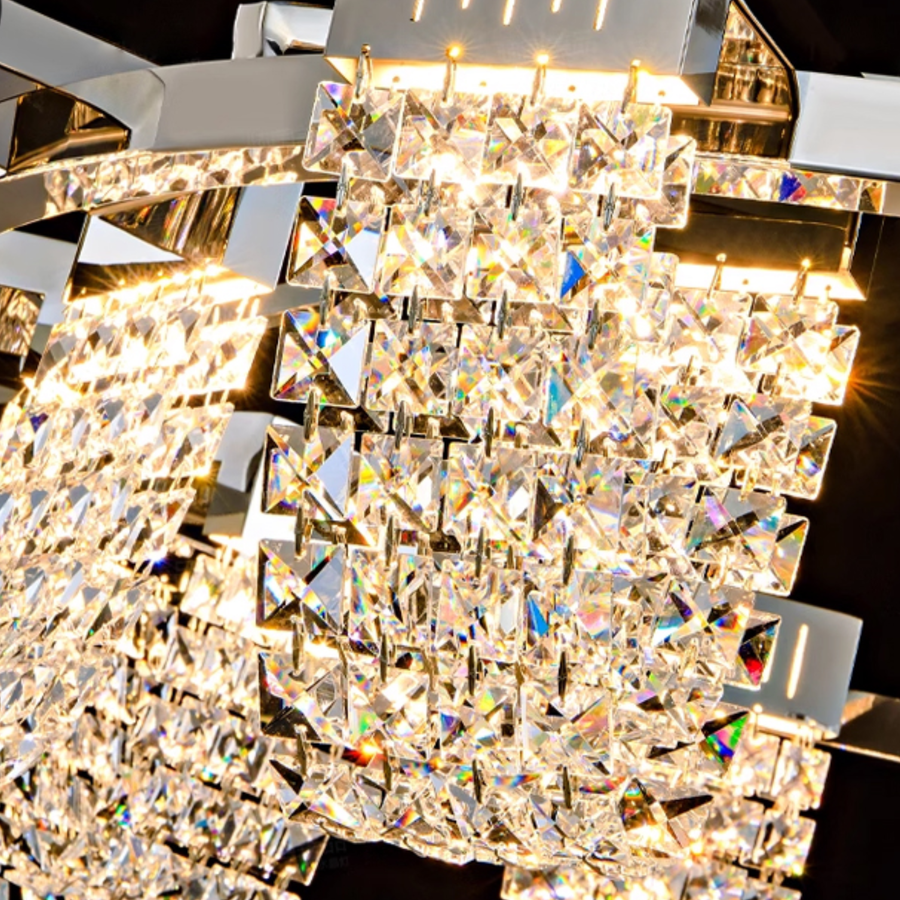 LED csillár LLC130/1CH, kristály és fém, 31 W, 1 kör, szabályozható, állítható magasságú, hideg/meleg/semleges fény, luxus világítás