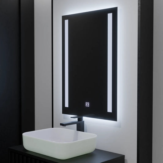 Téglalap alakú LED -tükör, 50x70 cm, kettős könnyű alaptés